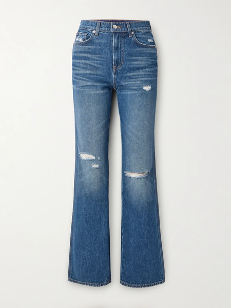  Veronica Beard Veronica Beard - Dylan Distressed High-rise Straight-leg Jeans - Mid Denim 