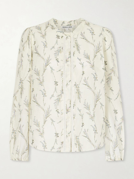  Veronica Beard Veronica Beard - Emiko Floral-print Embroidered Cotton And Silk-blend Shirt - Ecru 