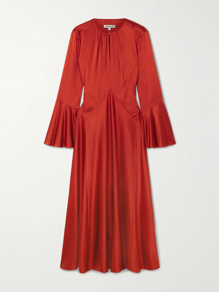  Veronica Beard Veronica Beard - Ezri Pleated Silk-blend Satin Maxi Dress - Red 
