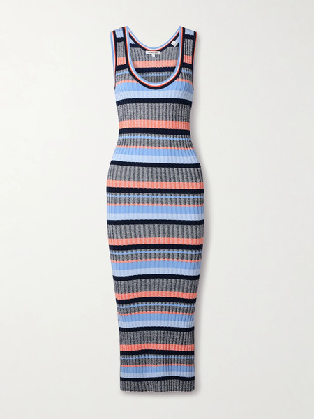  Veronica Beard Veronica Beard - Fabiana Striped Ribbed-knit Midi Dress - Multi 