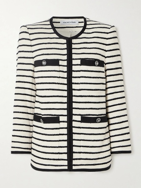  Veronica Beard Veronica Beard - Foster Striped Cotton-blend Tweed Jacket - Ivory 