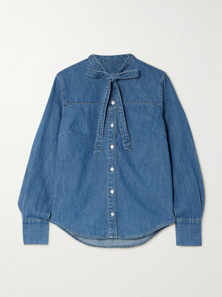  Veronica Beard Veronica Beard - Gabby Tie-detailed Denim Shirt - Mid Denim 