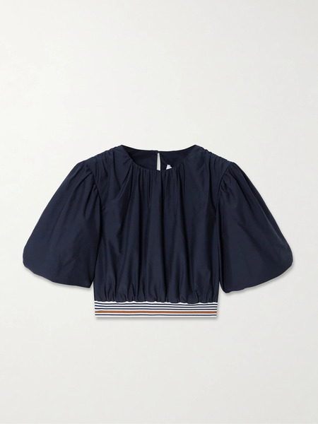  Veronica Beard Veronica Beard - Gabriela Cropped Striped Cotton And Silk-blend Blouse - Navy 