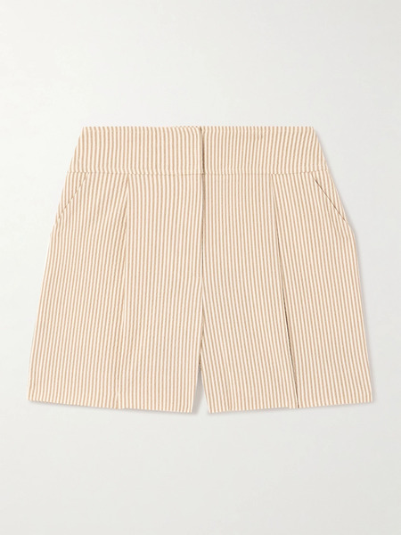  Veronica Beard Veronica Beard - Haina Pleated Striped Cotton-blend Seersucker Shorts - Off-white 