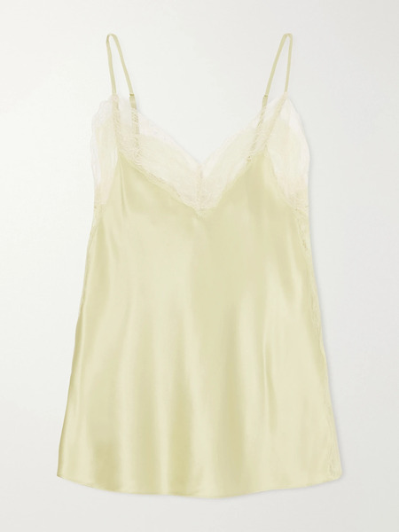 Veronica Beard Veronica Beard - Johantan Lace-trimmed Silk-blend Satin Blouse - Light Green 