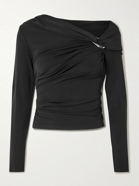  Veronica Beard Veronica Beard - Lozea Asymmetric Embellished Stretch-mesh Top - Black 