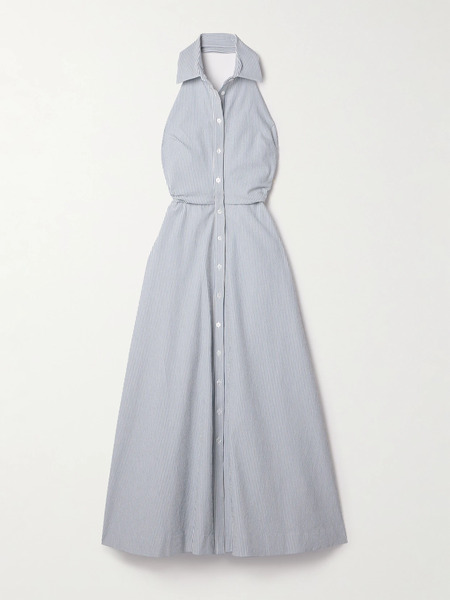  Veronica Beard Veronica Beard - Mackey Striped Cotton-blend Seersucker Halterneck Midi Dress - Off-white 