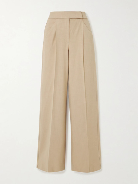  Veronica Beard Veronica Beard - Marbeau Pleated Woven Wide-leg Pants - Beige 