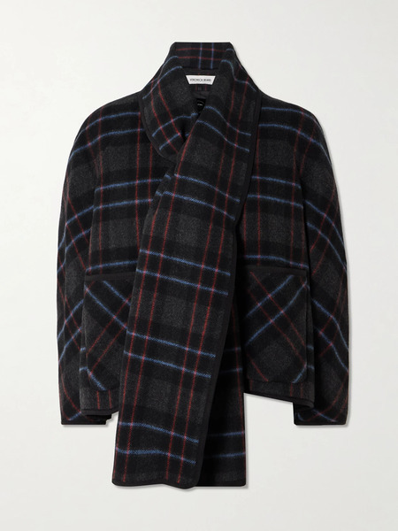  Veronica Beard Veronica Beard - Martine Scarf-detailed Checked Wool-blend Jacket - Gray 