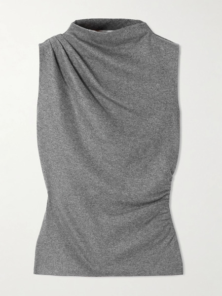  Veronica Beard Veronica Beard - Mylie Ruched Knitted Turtleneck Tank - Gray 