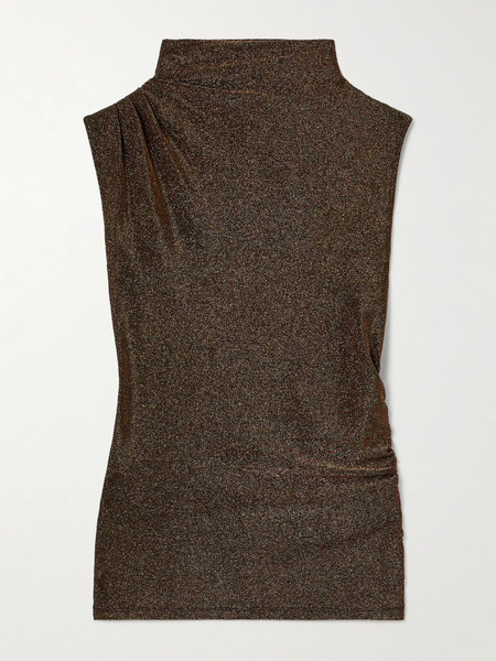  Veronica Beard Veronica Beard - Mylie Ruched Metallic Knitted Tank - Gold 