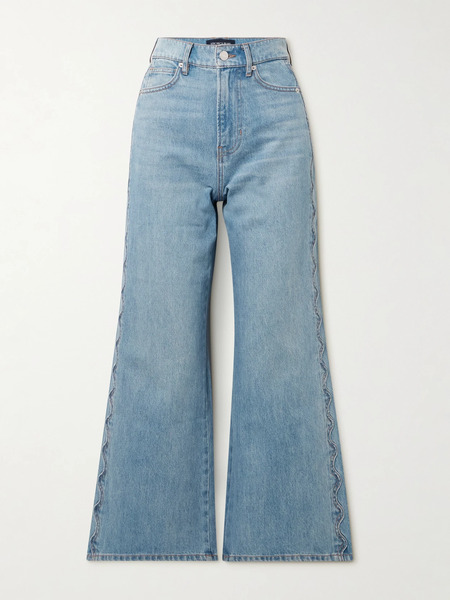  Veronica Beard Veronica Beard - Taylor Cropped Scalloped High-rise Wide-leg Jeans - Mid Denim 
