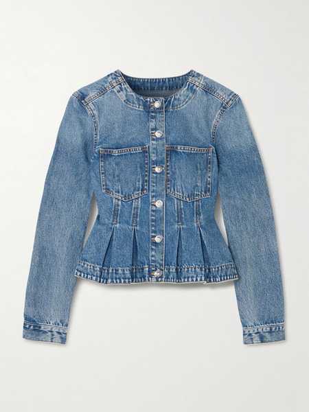  Veronica Beard Veronica Beard - Zahara Pleated Denim Peplum Jacket - Mid Denim 