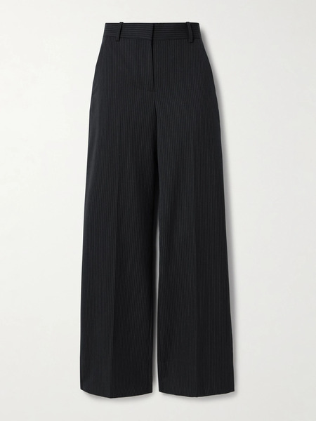  Veronica De Piante Veronica De Piante - Anya Pinstriped Wool Wide-leg Pants - Navy 