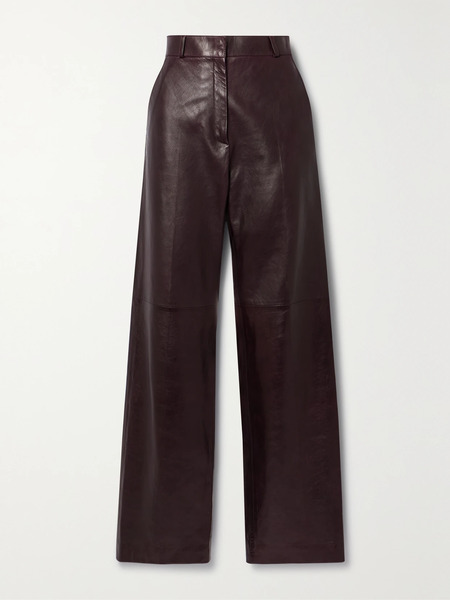  Veronica De Piante Veronica De Piante - Audrey Paneled Leather Wide-leg Pants - Plum 