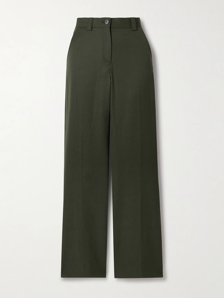  Veronica De Piante Veronica De Piante - Avery Grain De Poudre Wool Wide-leg Pants - Army Green 