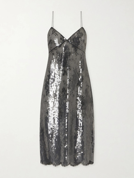  Veronica De Piante Veronica De Piante - Aya Lace-trimmed Sequin Midi Dress - Black 
