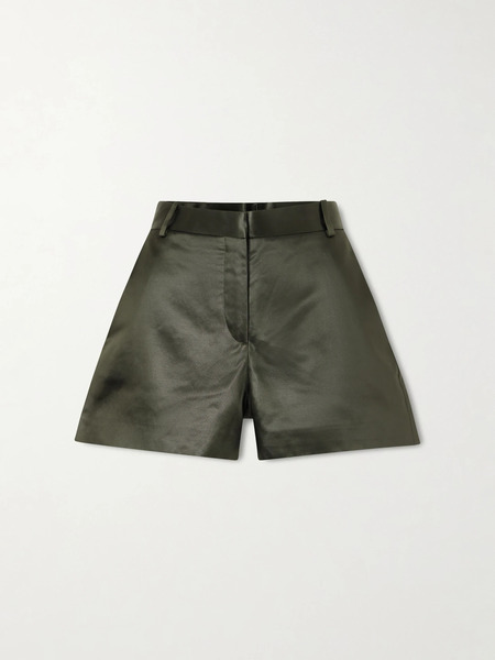  Veronica De Piante Veronica De Piante - Belle Cotton-blend Duchesse-satin Shorts - Dark Green 