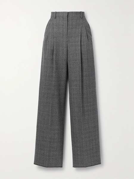  Veronica De Piante Veronica De Piante - Billie Pleated Prince Of Wales Checked Wool Wide-leg Pants - Gray 