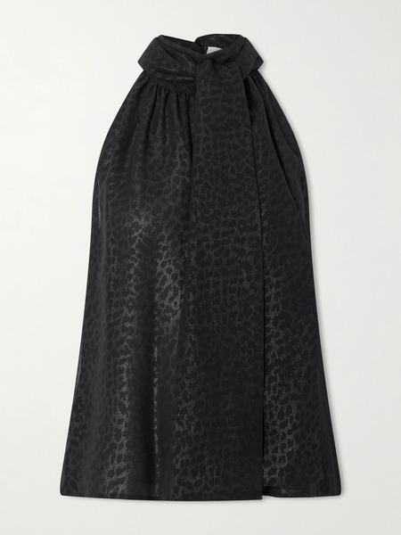  Veronica De Piante Veronica De Piante - Elsa Scarf-detailed Leopard-print Silk Top - Black 