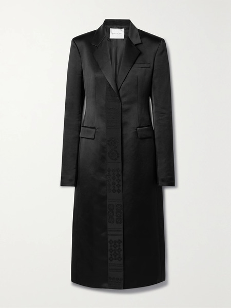  Veronica De Piante Veronica De Piante - Freya Embroidered Grosgrain-trimmed Silk-satin Coat - Black 
