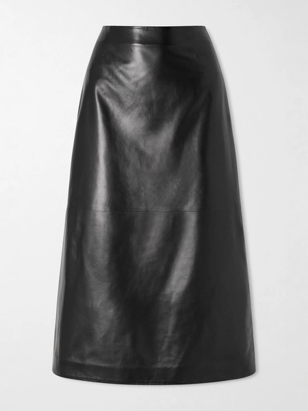  Veronica De Piante Veronica De Piante - Gisele Paneled Leather Midi Skirt - Black 