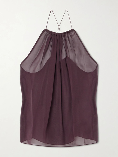 Veronica De Piante Veronica De Piante - Greta Gathered Silk-chiffon Top - Plum 