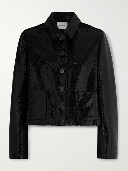  Veronica De Piante Veronica De Piante - Ines Cropped Sequined Crepe Jacket - Black 