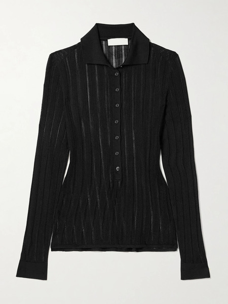  Veronica De Piante Veronica De Piante - Lydia Pointelle-knit Mulberry Silk Polo Sweater - Black 
