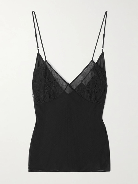  Veronica De Piante Veronica De Piante - Martina Chantilly Lace-trimmed Wool-voile Camisole - Black 