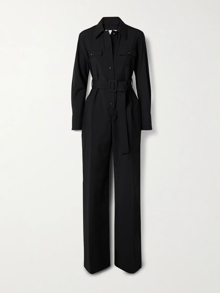  Veronica De Piante Veronica De Piante - Nadia Belted Wool And Silk-blend Jumpsuit - Black 