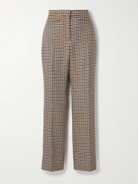  Veronica De Piante Veronica De Piante - Riley Houndstooth Wool Straight-leg Pants - Brown 