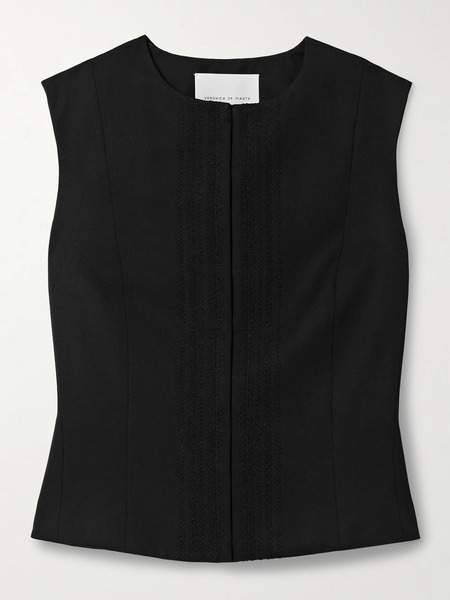  Veronica De Piante Veronica De Piante - Robie Embroidered Grain De Poudre Wool Vest - Black 