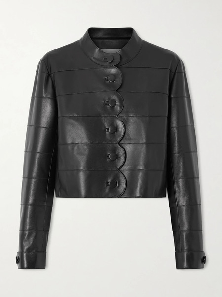  Veronica De Piante Veronica De Piante - Rory Scalloped Leather Jacket - Black 