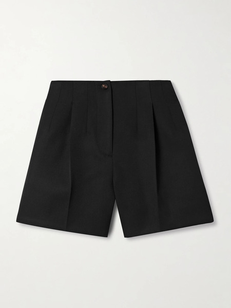  Veronica De Piante Veronica De Piante - Tilly Pleated Grain De Poudre Wool Shorts - Black 