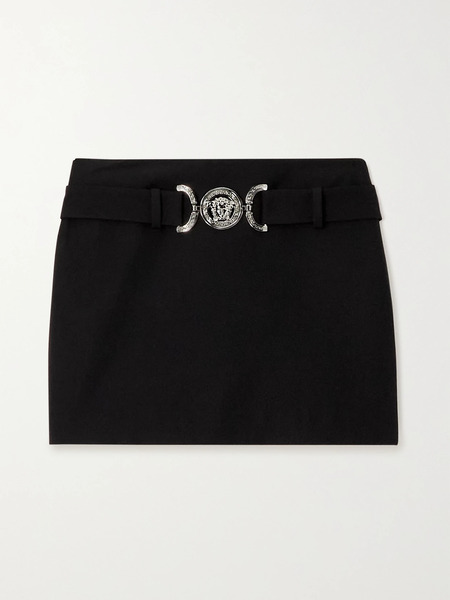  Versace Versace - Belted Grain De Poudre Wool Mini Skirt - Black 