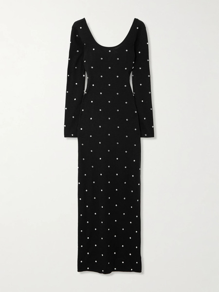 Versace Versace - Crystal-embellished Wool Maxi Dress - Black 