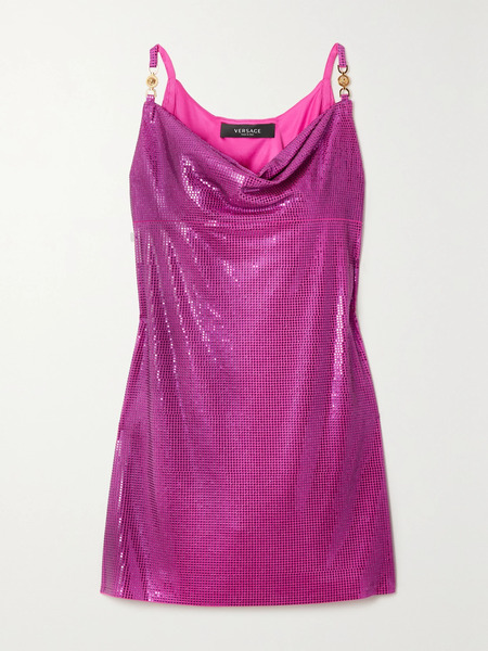  Versace Versace - Draped Sequined Jersey Mini Dress - Pink 