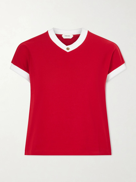  Versace Versace - Embellished Cotton-blend Jersey T-shirt - Red 