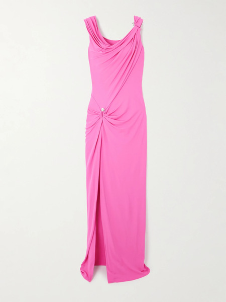  Versace Versace - Embellished Draped Stretch-jersey Gown - Bright Pink 