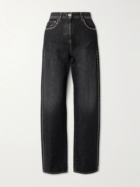  Versace Versace - Embellished High-rise Straight-leg Jeans - Black 
