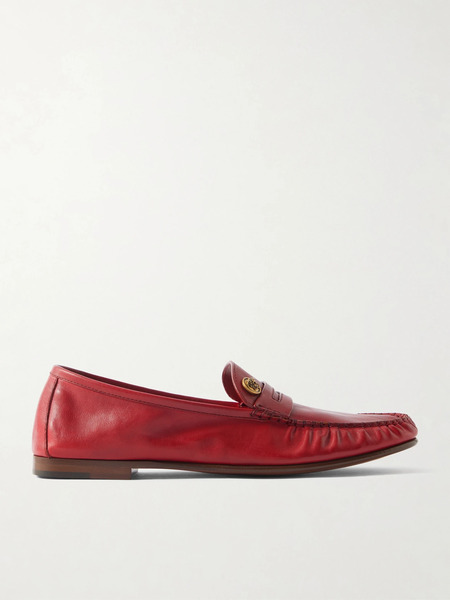  Versace Versace - Embellished Leather Loafers - Red 
