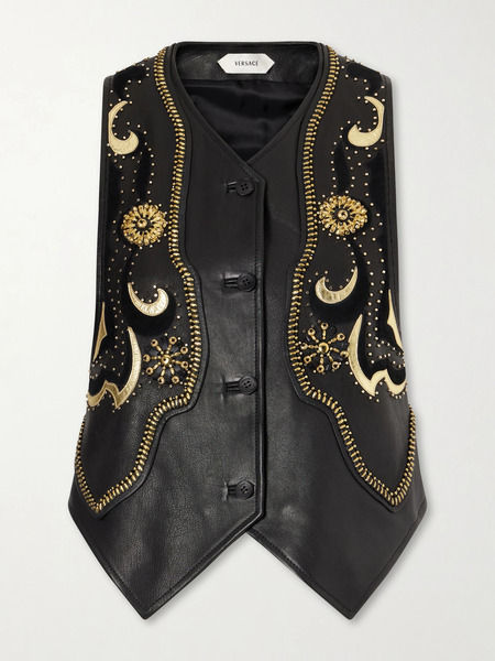  Versace Versace - Embellished Leather Vest - Black 