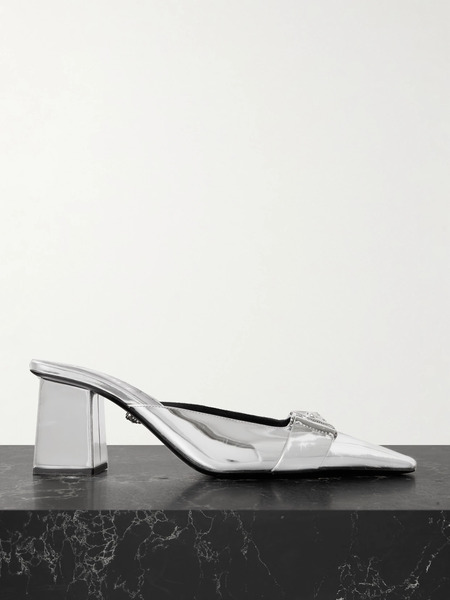  Versace Versace - Embellished Mirrored-leather Mules - Silver 