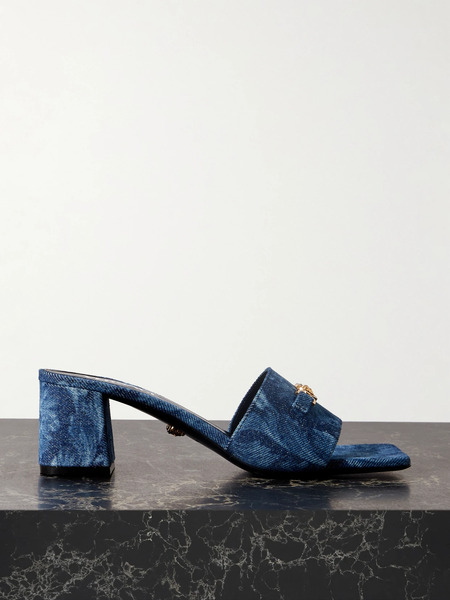  Versace Versace - Embellished Printed Denim Mules - Blue 