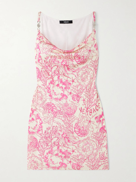 Versace Versace - Embellished Printed Silk-satin Mini Dress - Pink 