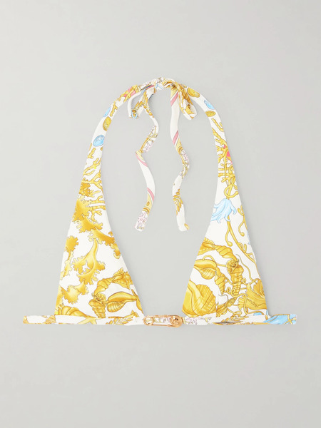  Versace Versace - Embellished Printed Triangle Bikini Top - White 