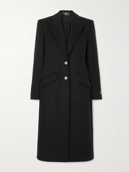  Versace Versace - Icons Appliquéd Wool-blend Coat - Black 
