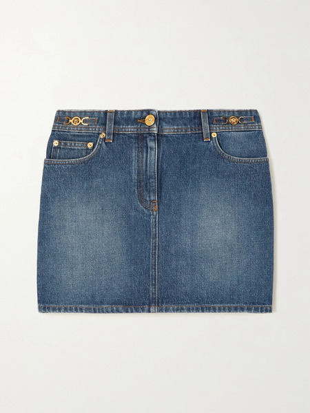 Versace Versace - Icons Embellished Denim Mini Skirt - Dark Denim 