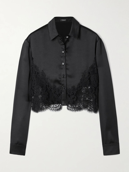  Versace Versace - Lace-trimmed Satin Shirt - Black 